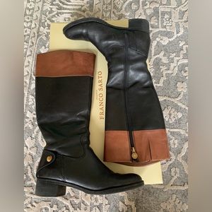 Franco Sarto Two Tone Black Tan Leather Riding Boots